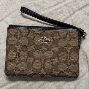 Coach Signature Tan and Brown Wristlet